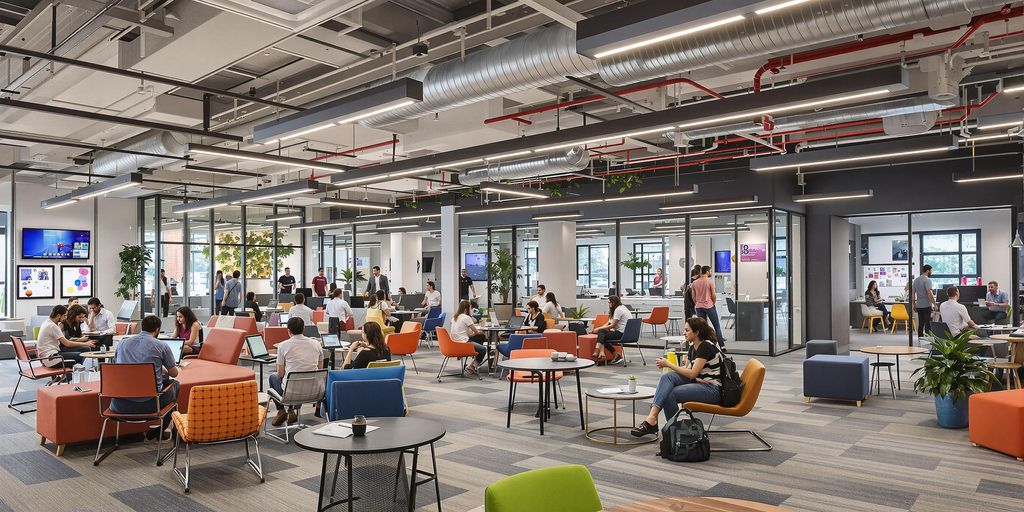 Innovativt kontor i offentlig sektor med samarbeid og teknologi.